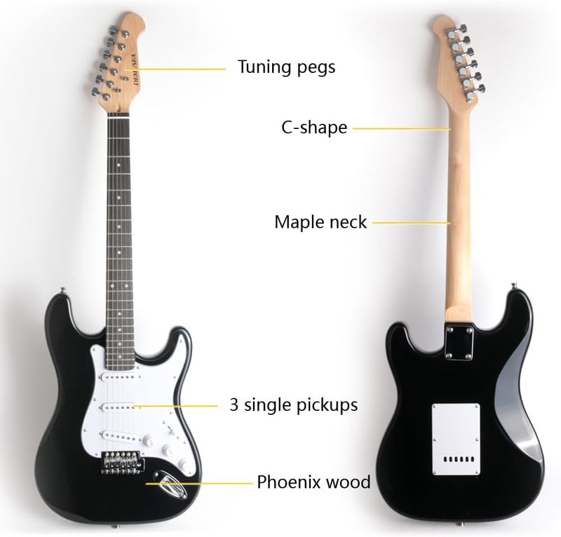 demusea DST-30 Full Size Electric Guitar Beginner Starter Practic With Gig bag And Strap (DST-30, Black) - Image 2